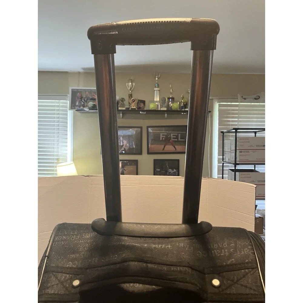 Embossed Paris Pattern Large Rolling Duffel Bag Black 32